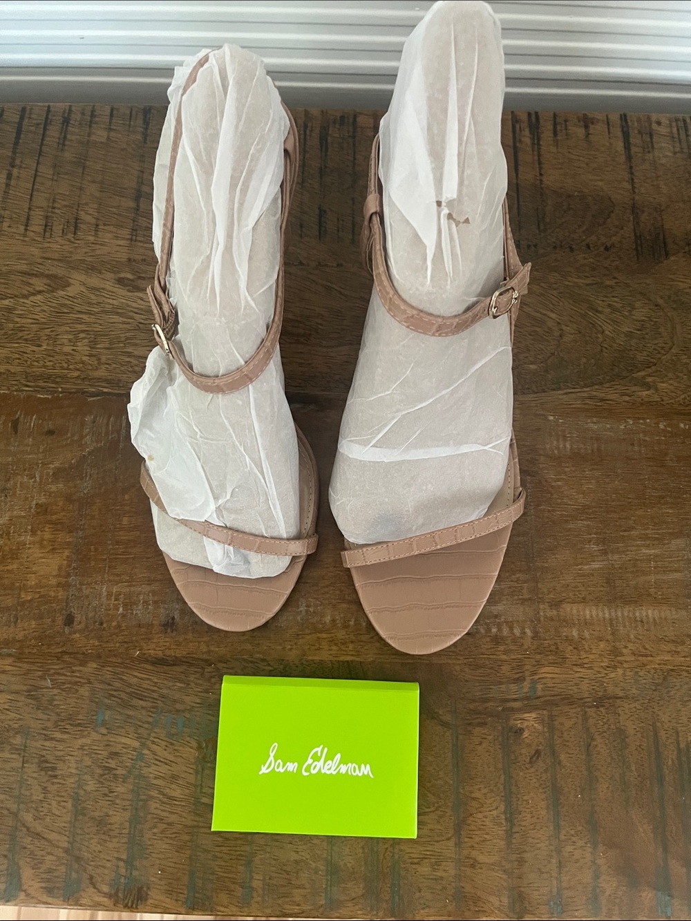 Sam Edelman Nude/Tan Croc-Embossed Strappy Heels - Never Worn